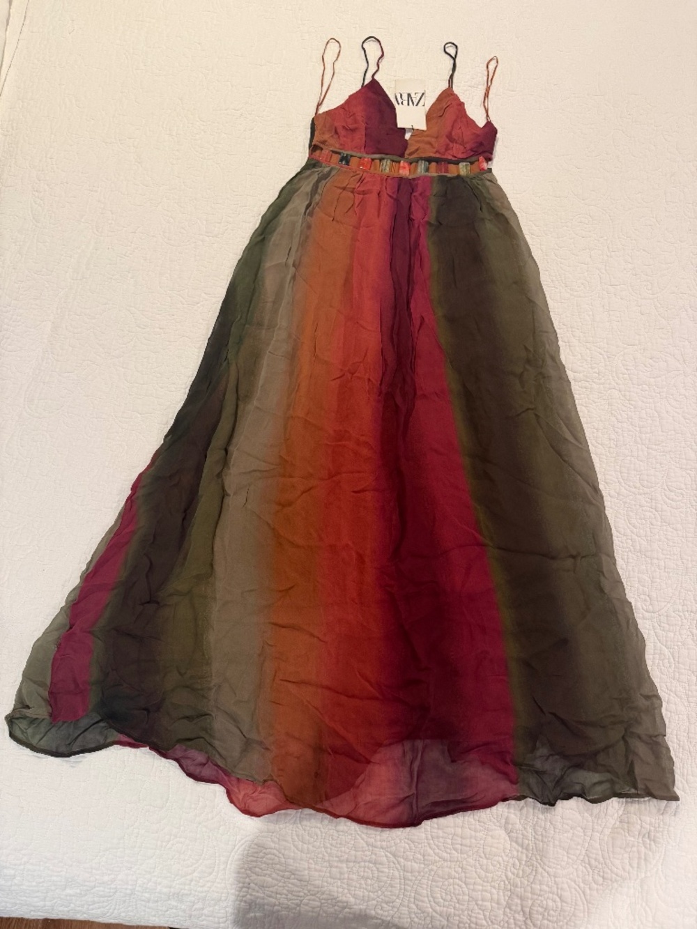 NWT Zara Multicolor Sheer Striped Maxi Dress Size M